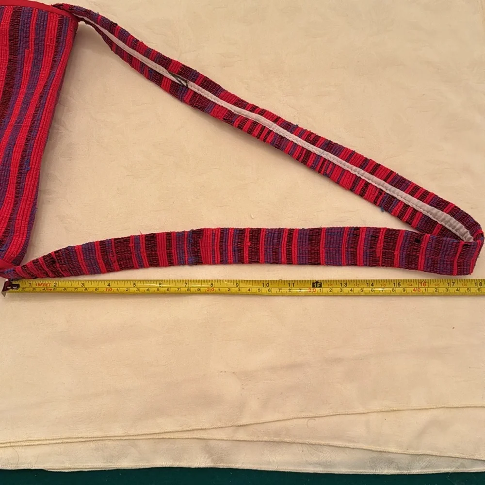 Thai hilltribe crossbody bag and/or lunchbox. Mostly red, with blue & black (mlb